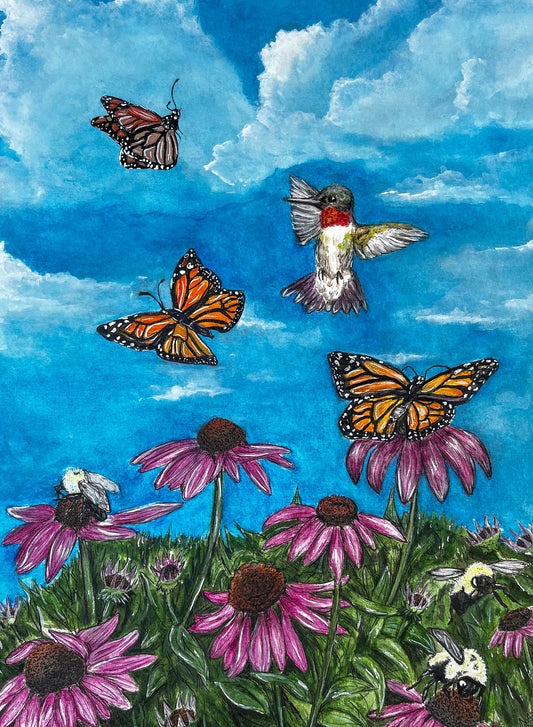 Echinacea and Monarchs print 8x10