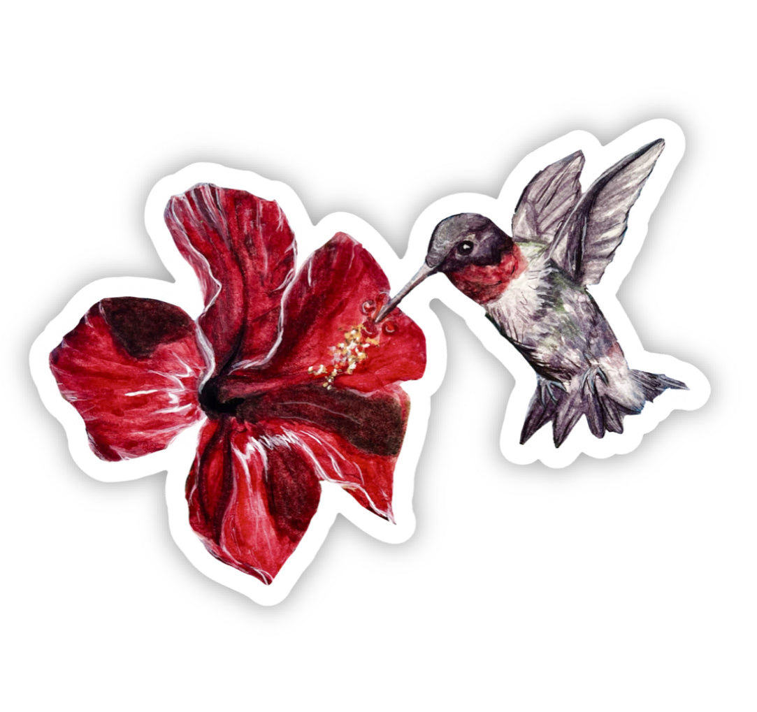 Hibiscus hummingbird vinyl sticker