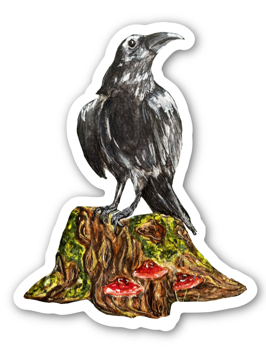 Crow on tree stump sticker