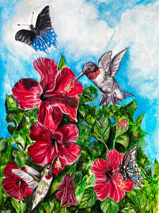 Hibiscus and Hummingbird painting Original (not a print)