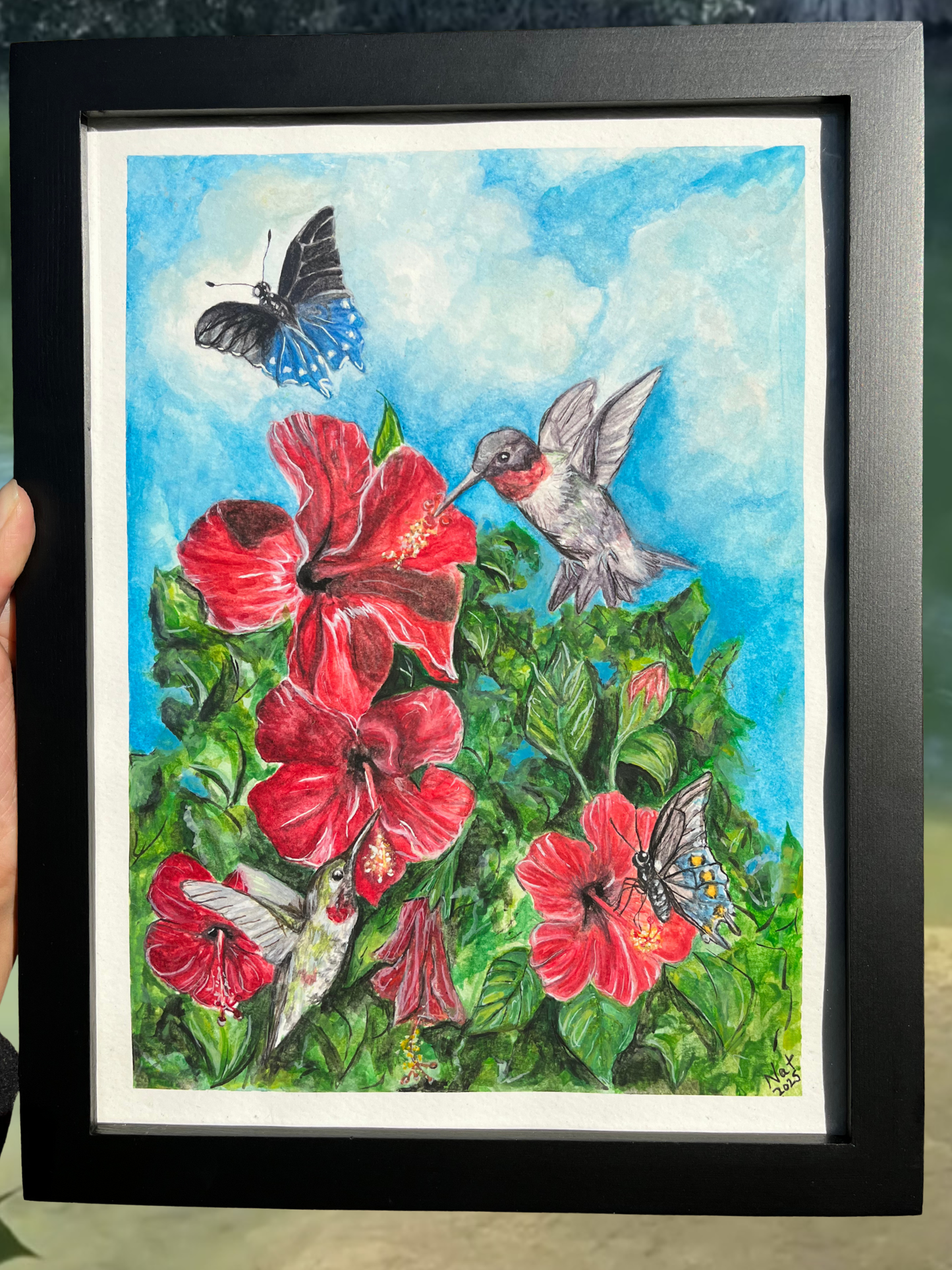 Hibiscus and Hummingbird painting Original (not a print)