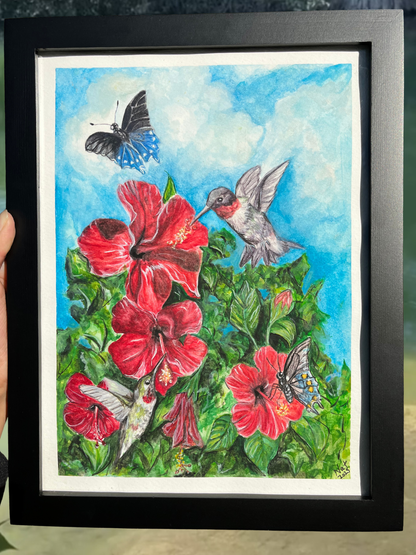 Hibiscus and Hummingbird painting Original (not a print)