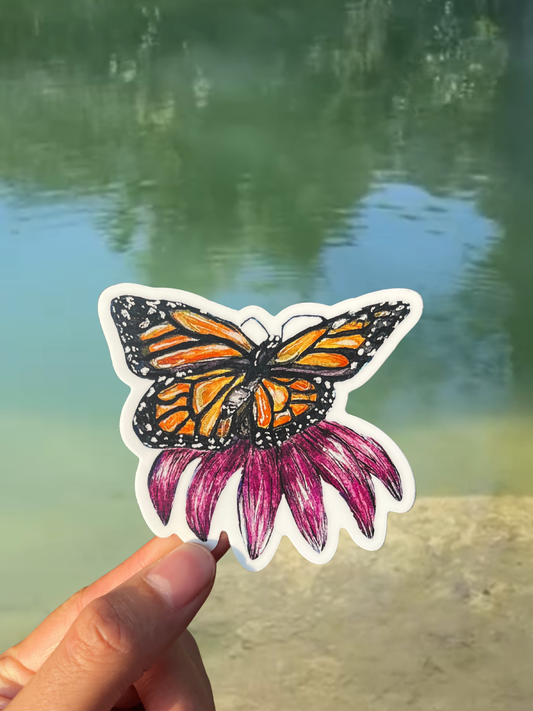 Echinacea and monarch vinyl sticker