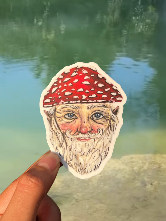 Amanita Mushroom Gnome vinyl sticker