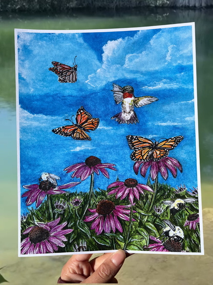 Echinacea and Monarchs print 8x10