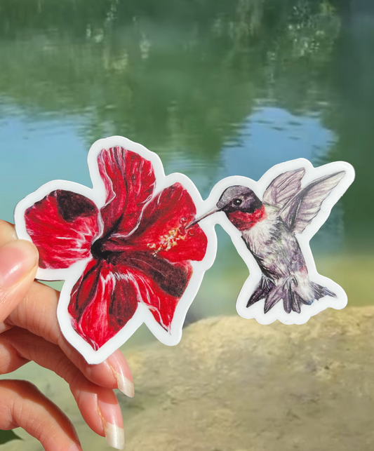 Hibiscus hummingbird vinyl sticker