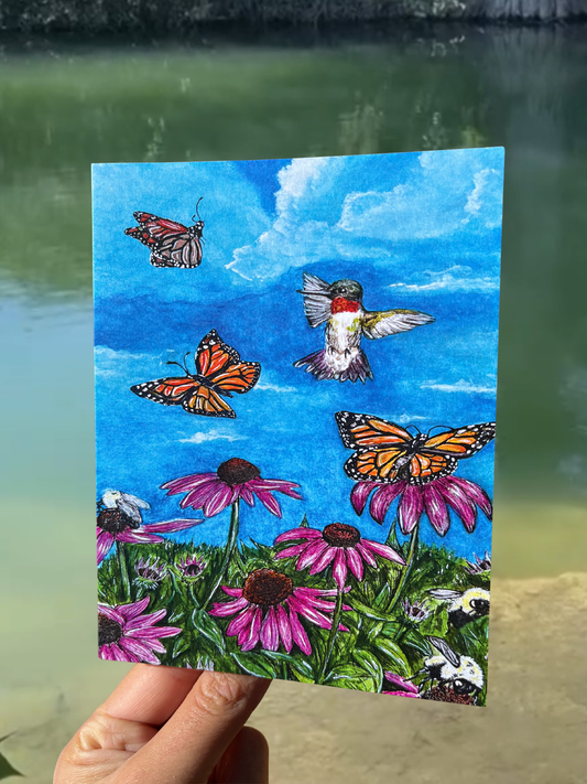 Echinacea and monarchs greeting card